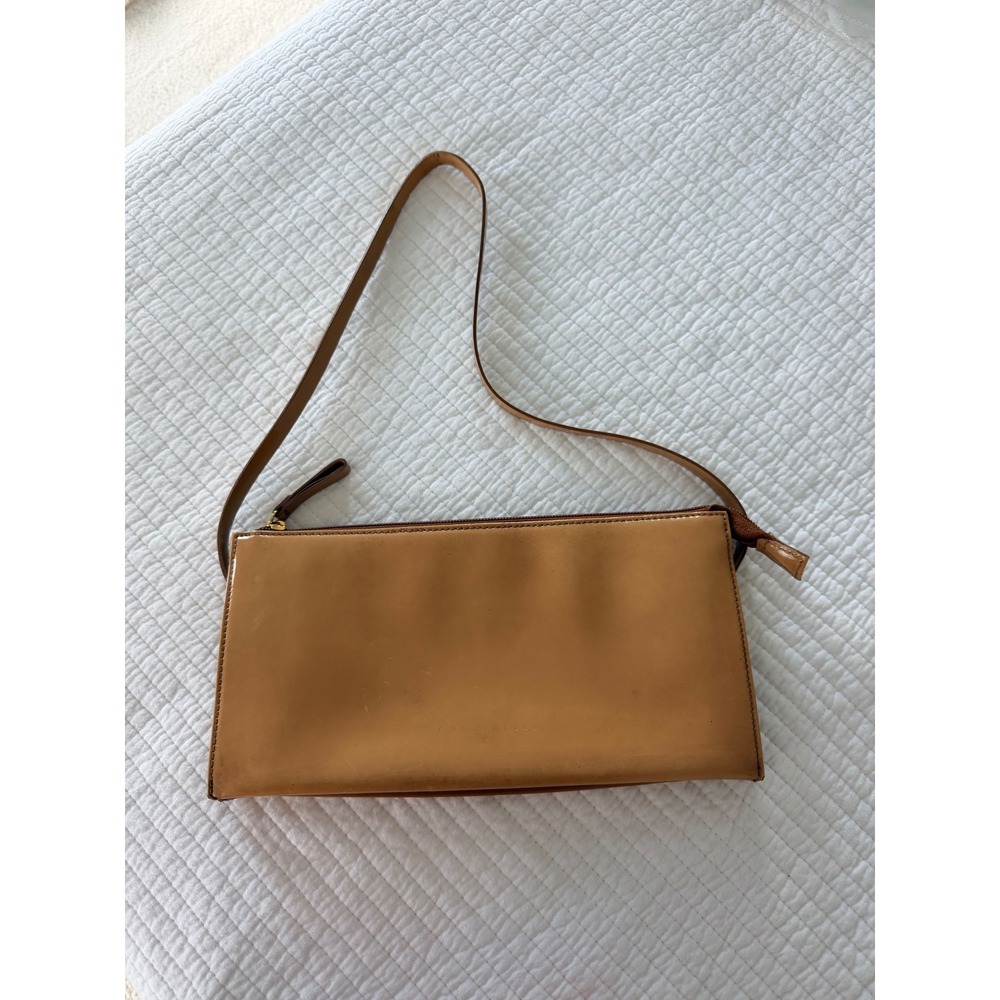 Vintage Coccinelle Tan Patent Leather Shoulder Bag 90s Minimalist Baguette
